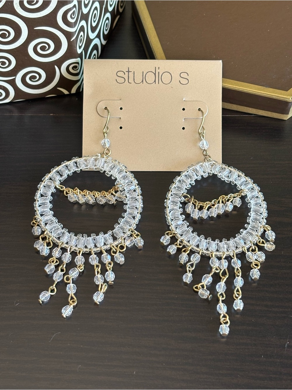 Statement Gold-Tone Clear Beads Dangle Earrings